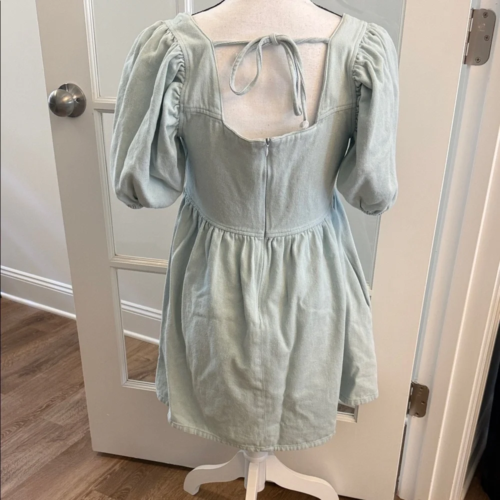 MOD on Trend Light Blue Denim Puff Sleeve Dress, Size Medium - Picture 2 of 7